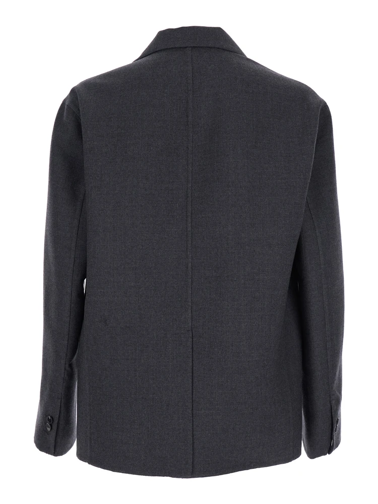 Grey Double-Breasted Coat with Notched Revers in Wool Man