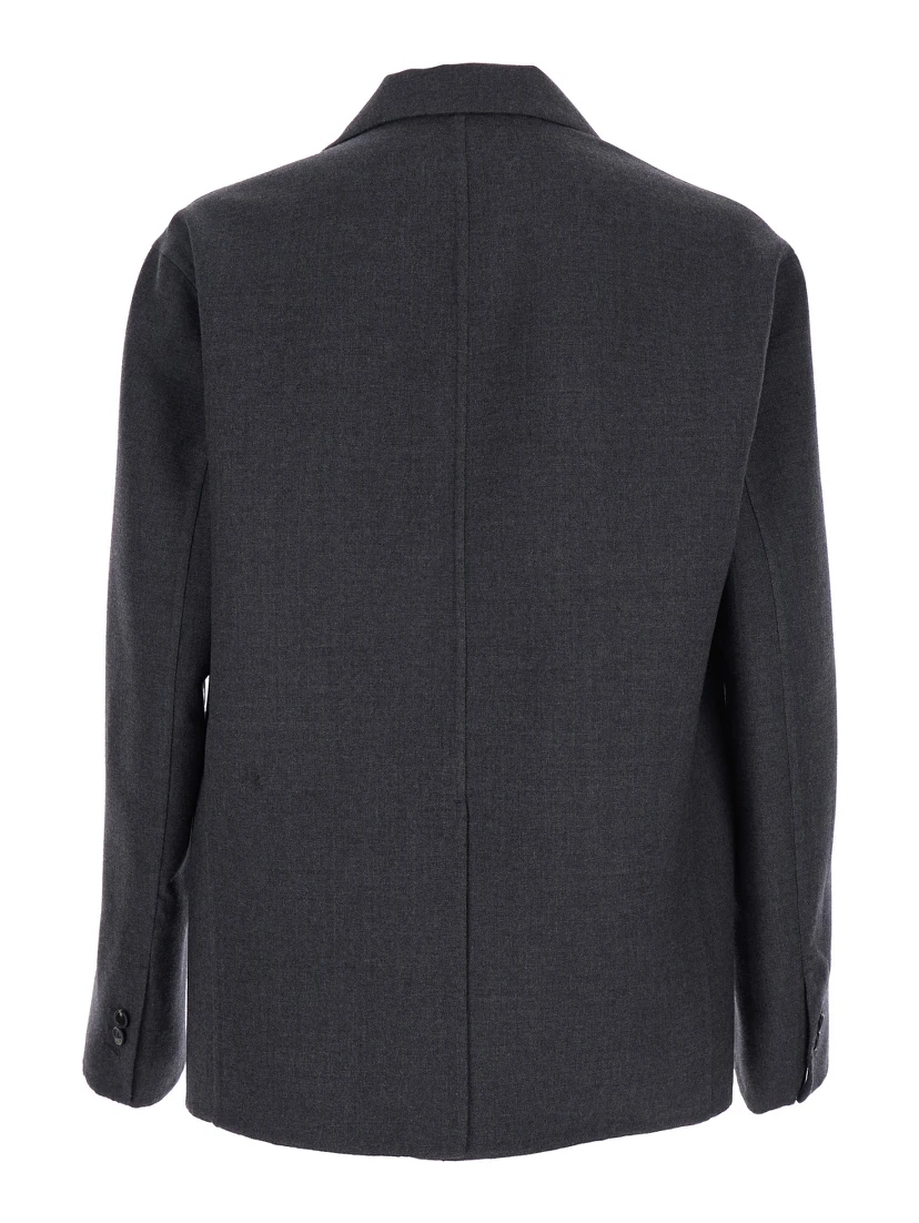 Grey Double-Breasted Coat with Notched Revers in Wool Man