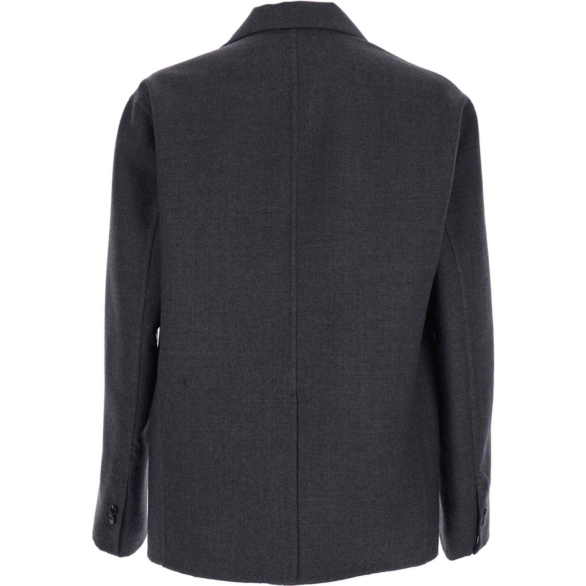 Grey Double-Breasted Coat with Notched Revers in Wool Man