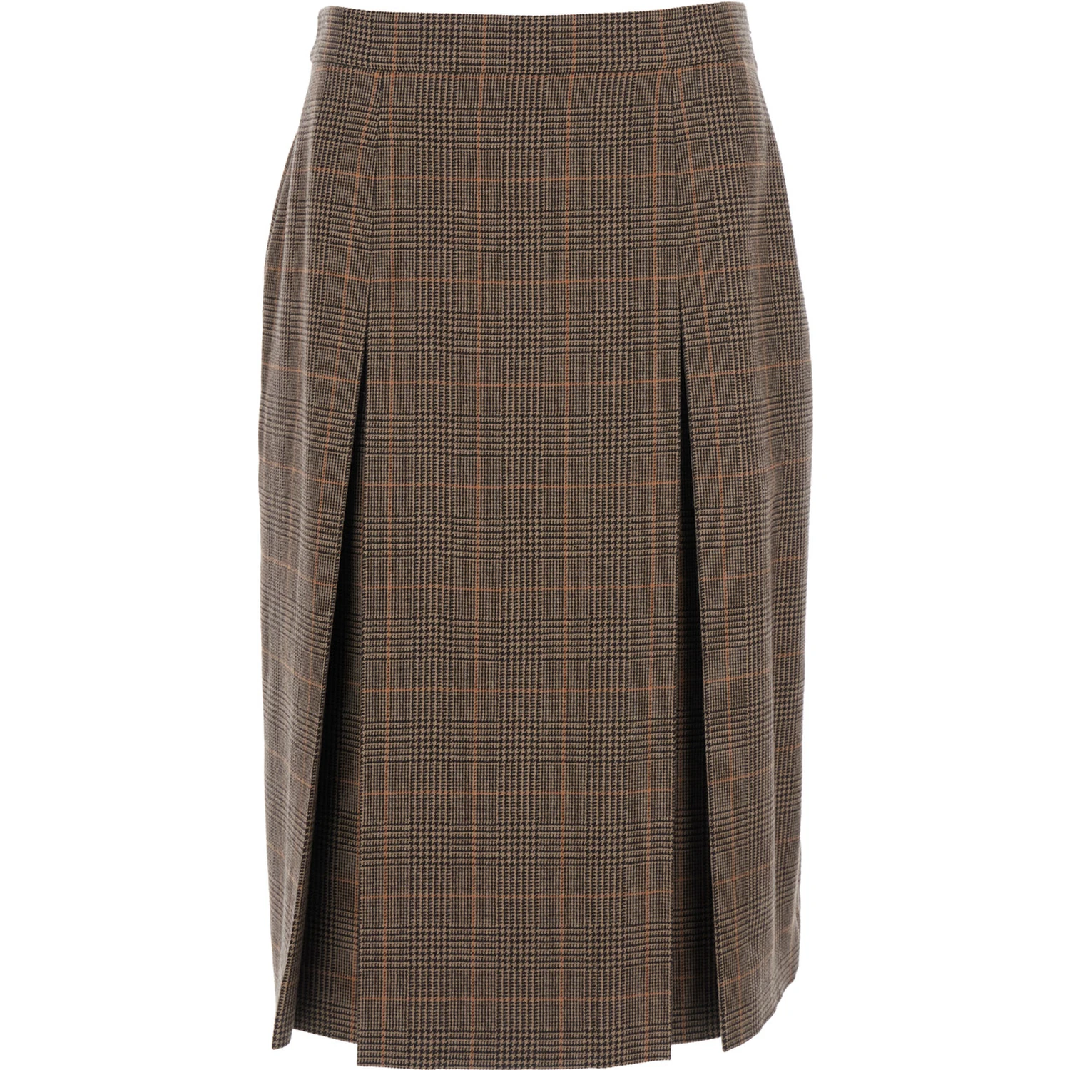 Grey Midi Skirt with Side Concealed Zip Closure and All-Over Check Motif in Wool and Cashmere Woman