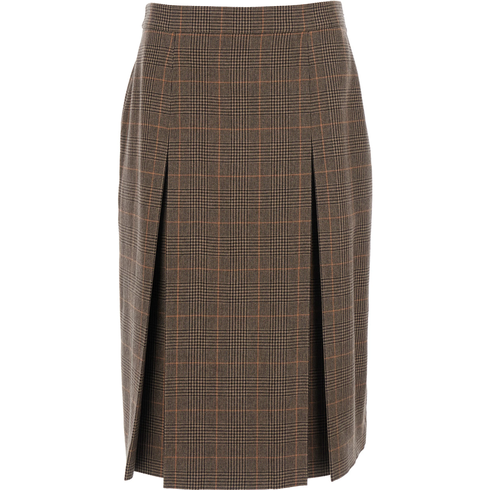 Grey Midi Skirt with Side Concealed Zip Closure and All-Over Check Motif in Wool and Cashmere Woman