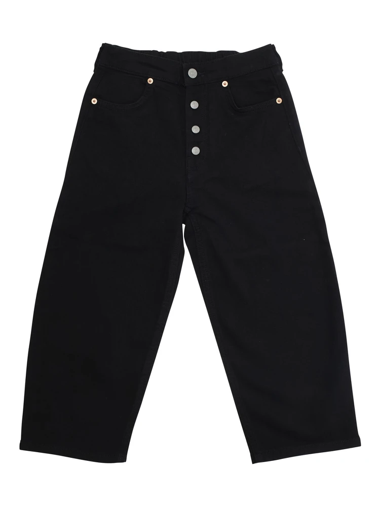 Black Pants with Rear Elastic Waist and Logo Patch on the Rear in Cotton Stretch Boy