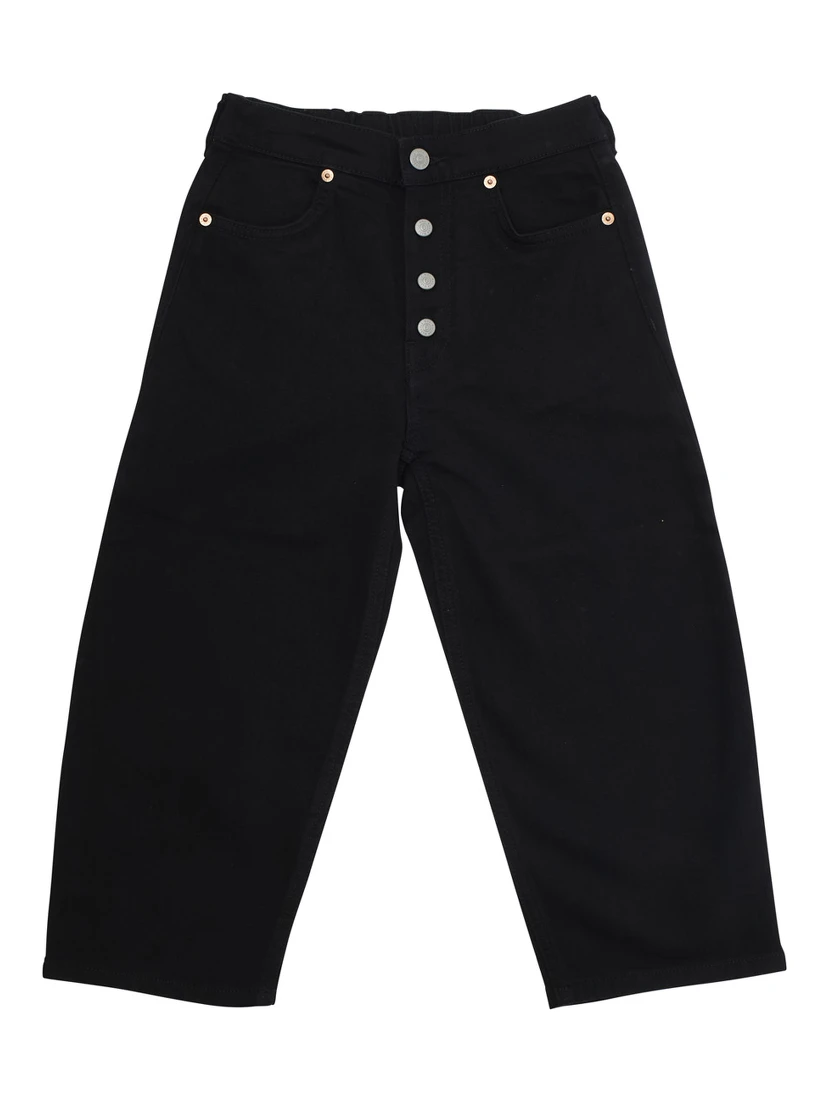 Black Pants with Rear Elastic Waist and Logo Patch on the Rear in Cotton Stretch Boy
