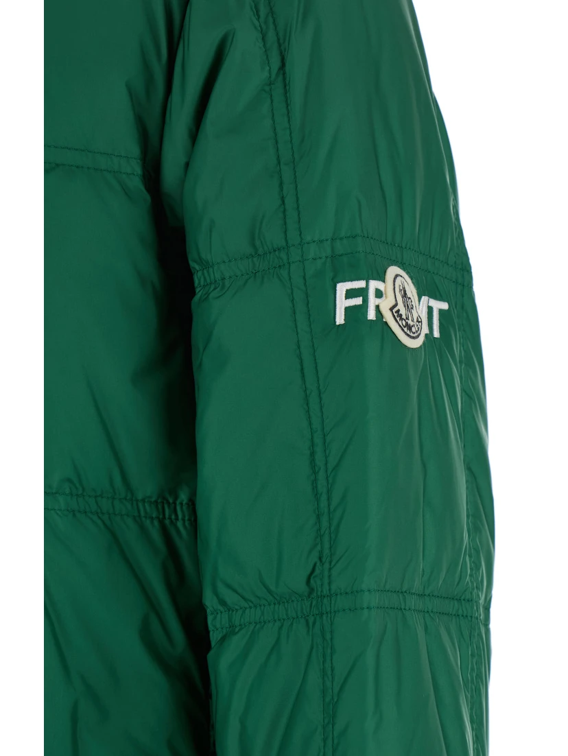 Jayel Green Down Jacket with High Neck and Logo Patch on the Sleeve in Tech Fabric Man