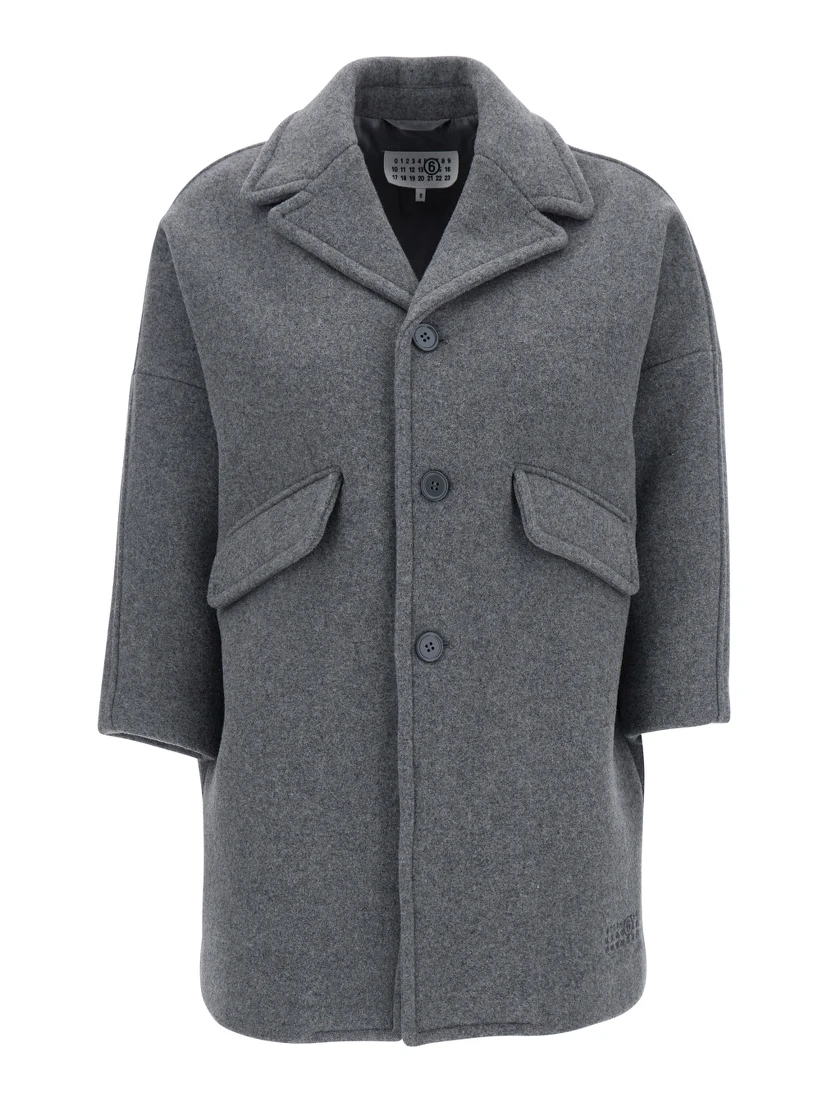 Grey Jacket with Notched Revers and Dropped Shoulders in Wool Blend Boy