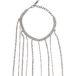 Silver-Colored Necklace with All-Over Applied Glass Crystals and Adjustable Clasp in Brass Woman