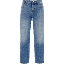 Blue Jeans with Logo Patch on the Rear and Faded Effect in Denim Woman
