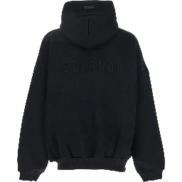 Black Hoodie with Zip Closure and Eternal Writing on the Back in Cotton Blend Man