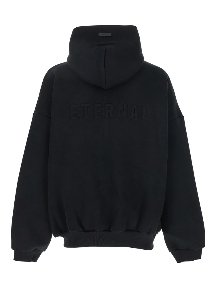 Black Hoodie with Zip Closure and Eternal Writing on the Back in Cotton Blend Man alternative