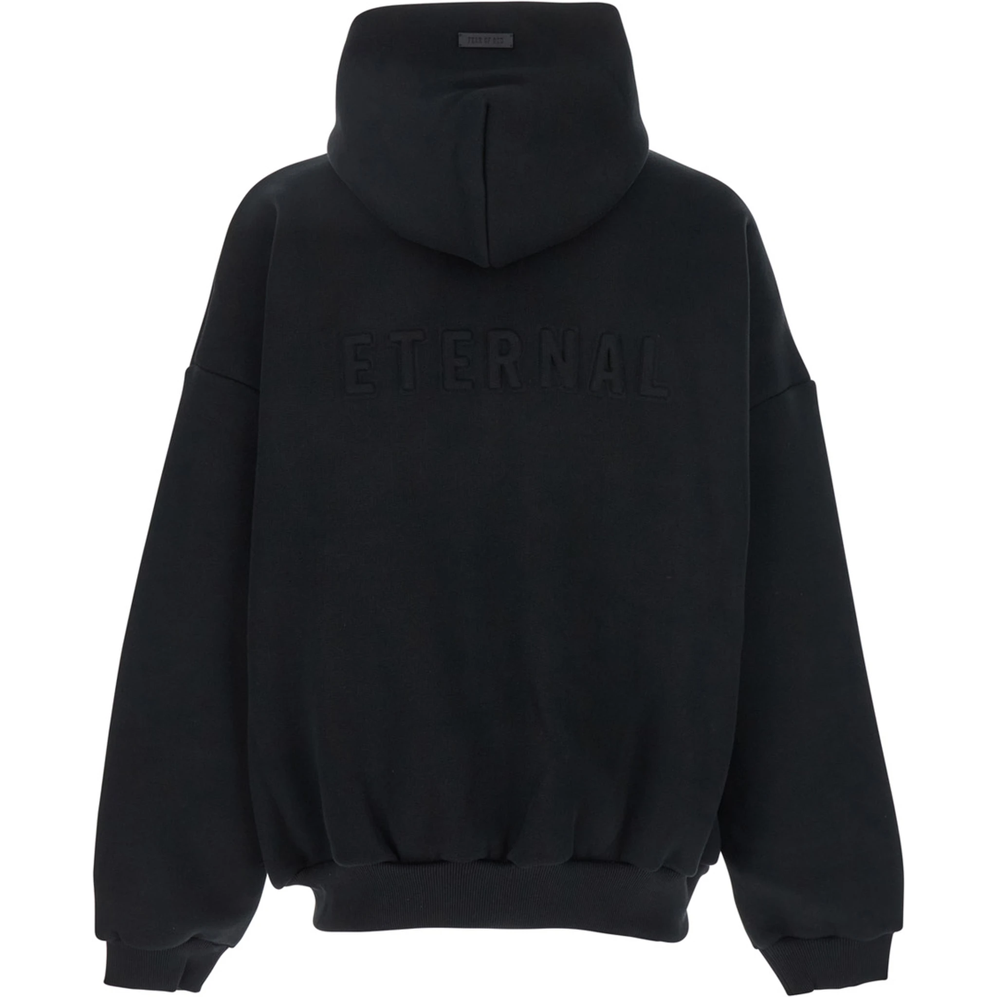 Black Hoodie with Zip Closure and Eternal Writing on the Back in Cotton Blend Man
