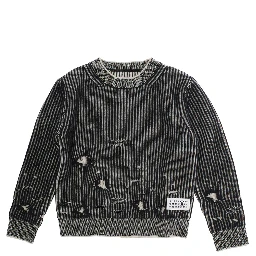 Black Sweater with Ripped Details and Logo Patch in Wool Boy