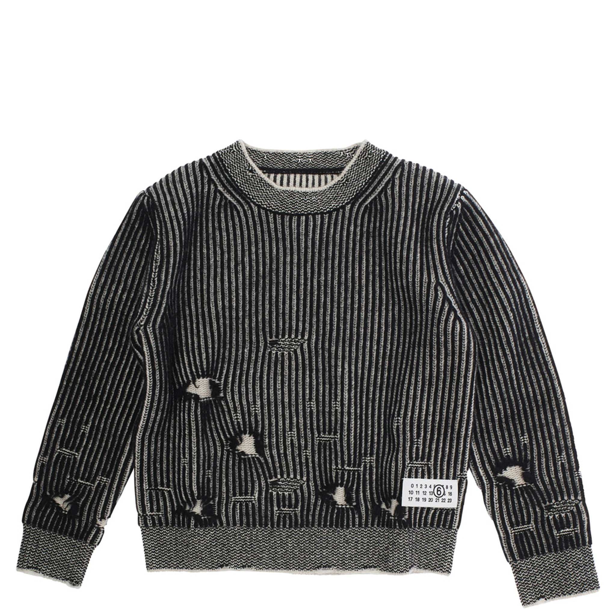 Black Sweater with Ripped Details and Logo Patch in Wool Boy