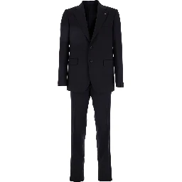 Blue Single-Breasted Suit with Notched Revers and Brooch Detail on the Front in Wool Man
