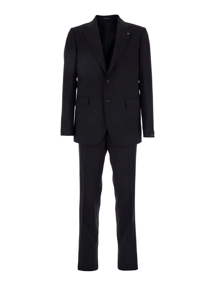 Blue Single-Breasted Suit with Notched Revers and Brooch Detail on the Front in Wool Man