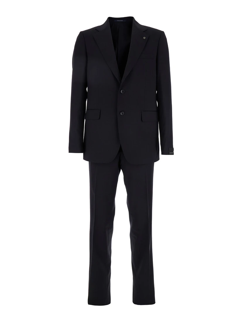 Blue Single-Breasted Suit with Notched Revers and Brooch Detail on the Front in Wool Man