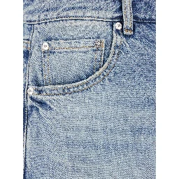Light Blue Five-Pocket Bermuda Shorts with Logo Patch on the Back in Denim Man