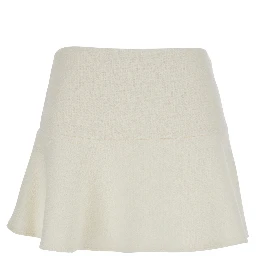 White Skirt with Hidden Side Closure in Wool Boucle Woman