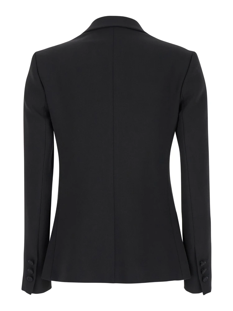 Black Double-Breasted Jacket with Peak Revers in Fabric Woman alternative