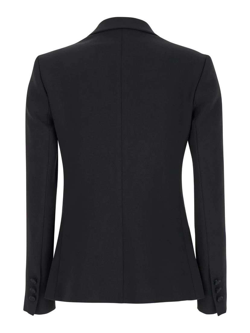Black Double-Breasted Jacket with Peak Revers in Fabric Woman