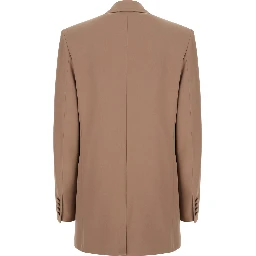 Beige Single-Breasted Jacket with Peak Lapels in Wool Woman