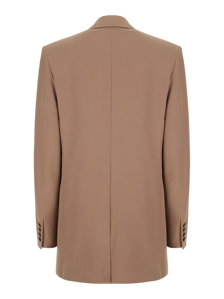 Beige Single-Breasted Jacket with Peak Lapels in Wool Woman alternative