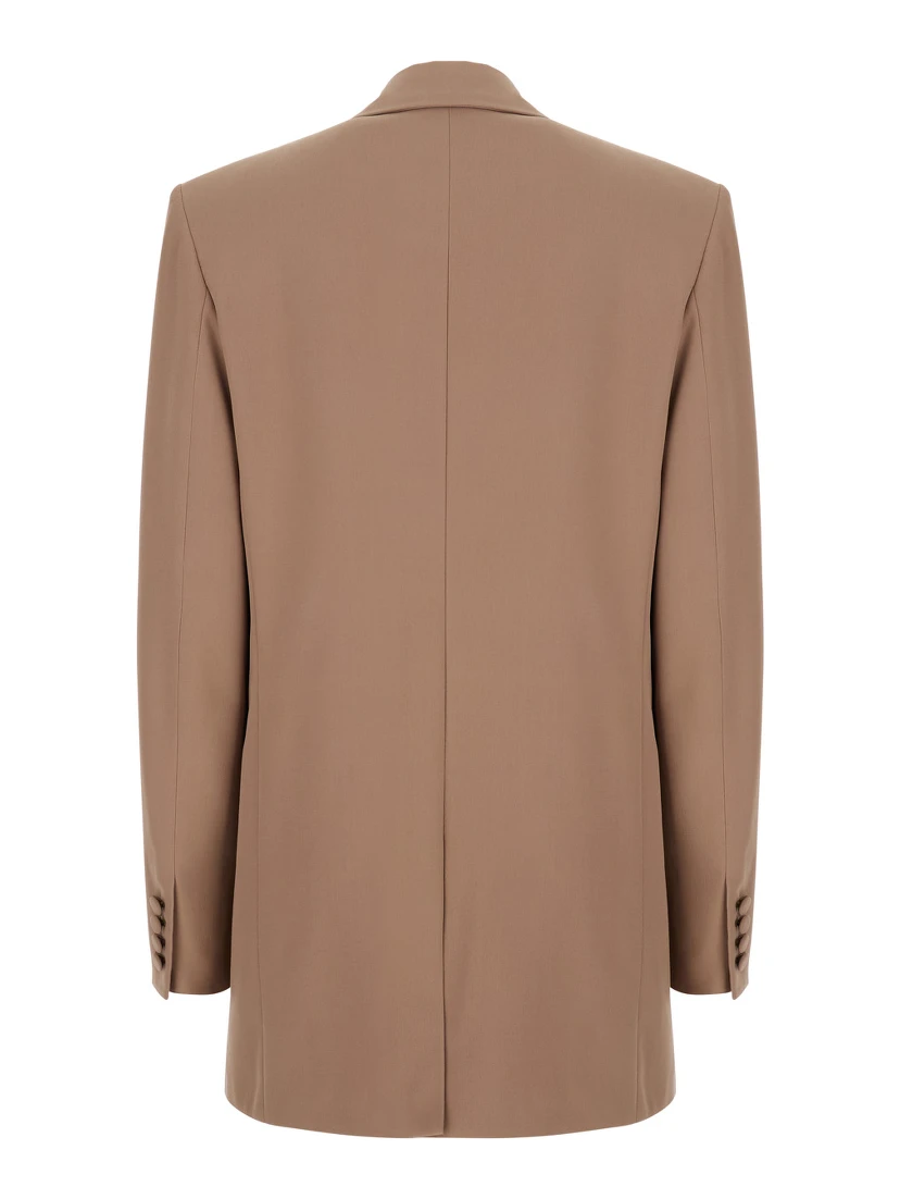 Beige Single-Breasted Jacket with Peak Lapels in Wool Woman