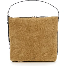 Vera Beige Shoulder Bag with Top Handle and Zip Closure in Suede Woman