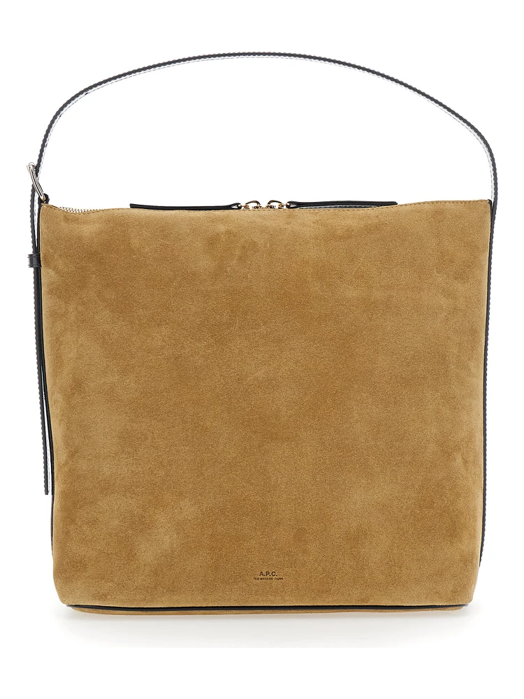 Vera Beige Shoulder Bag with Top Handle and Zip Closure in Suede Woman