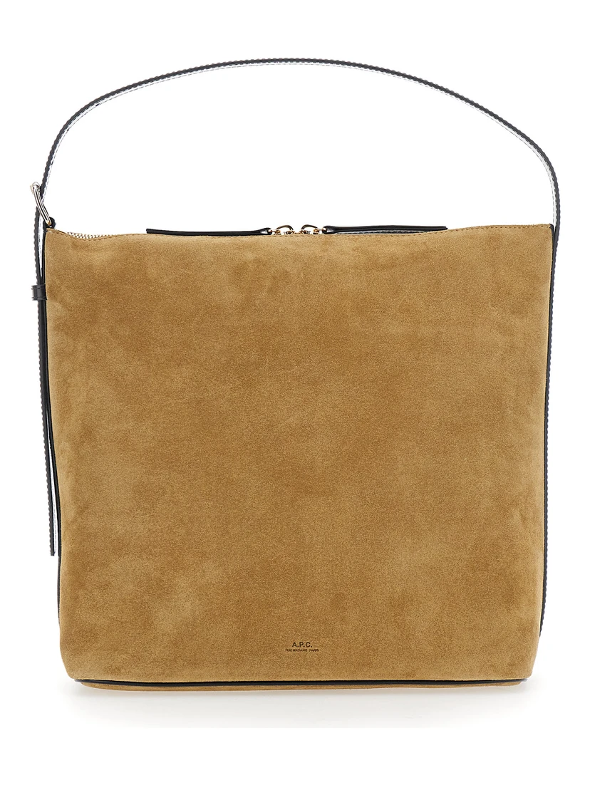 Vera Beige Shoulder Bag with Top Handle and Zip Closure in Suede Woman