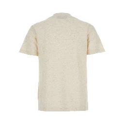 Beige Crewneck T-Shirt with Logo Embroidery on the Front and Rhinestone Details in Cotton Blend Jersey Woman