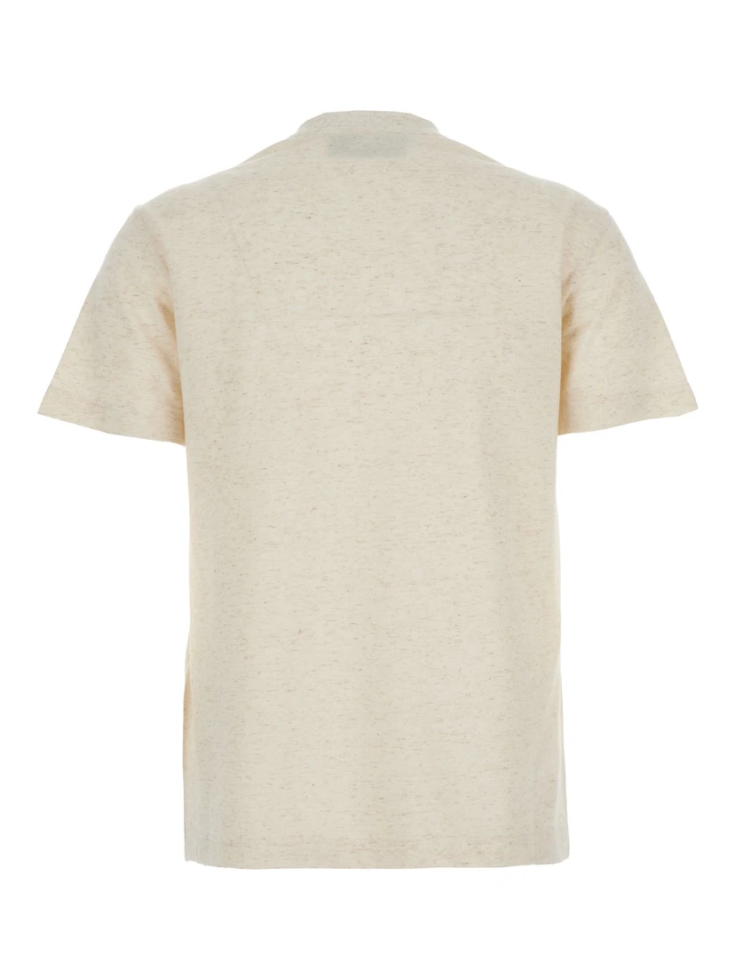 Beige Crewneck T-Shirt with Logo Embroidery on the Front and Rhinestone Details in Cotton Blend Jersey Woman