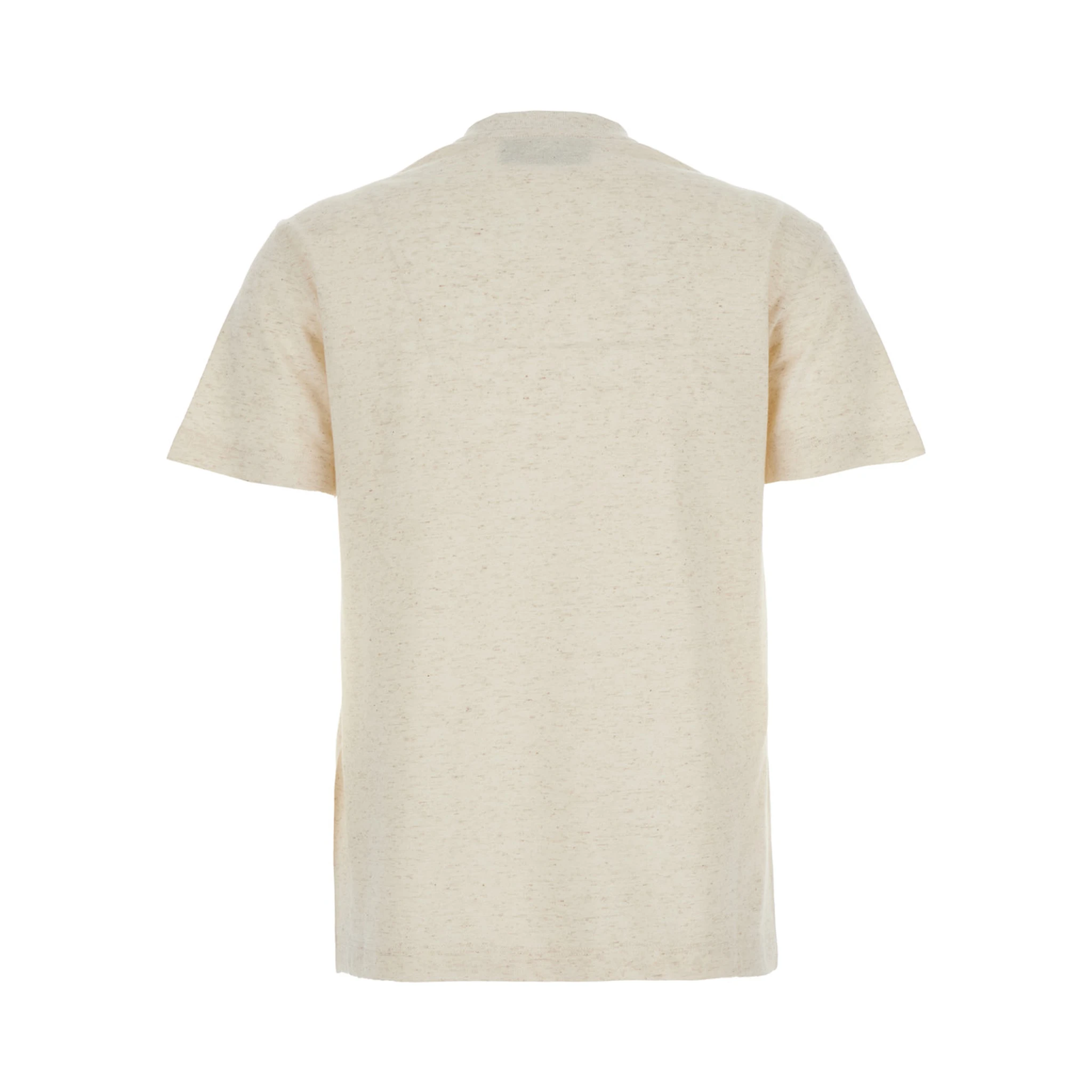 Beige Crewneck T-Shirt with Logo Embroidery on the Front and Rhinestone Details in Cotton Blend Jersey Woman