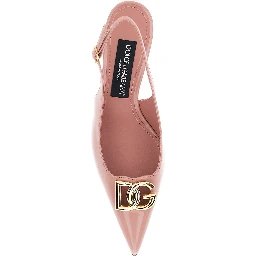 Pink Slingback Pumps with Logo Plaque on the Front in Leather Woman