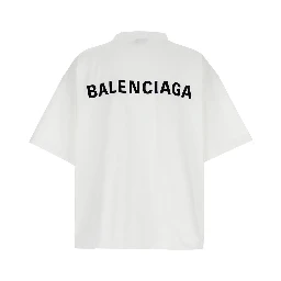 White Crewneck T-Shirt with Logo Lettering Embroidery on Front and Rear in Cotton Woman