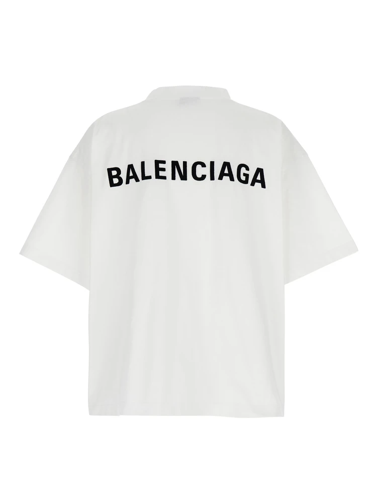 White Crewneck T-Shirt with Logo Lettering Embroidery on Front and Rear in Cotton Woman alternative