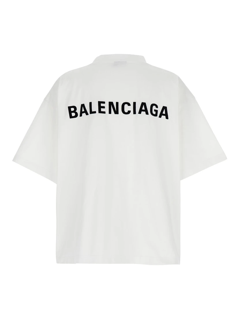 White Crewneck T-Shirt with Logo Lettering Embroidery on Front and Rear in Cotton Woman