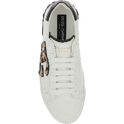 White Low Top Sneaker with Animal-Motif Logo in Leather Woman
