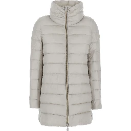 Lydia Beige Down Jacket with High Neck and Logo Patch on the Sleeve in Tech Fabric Woman