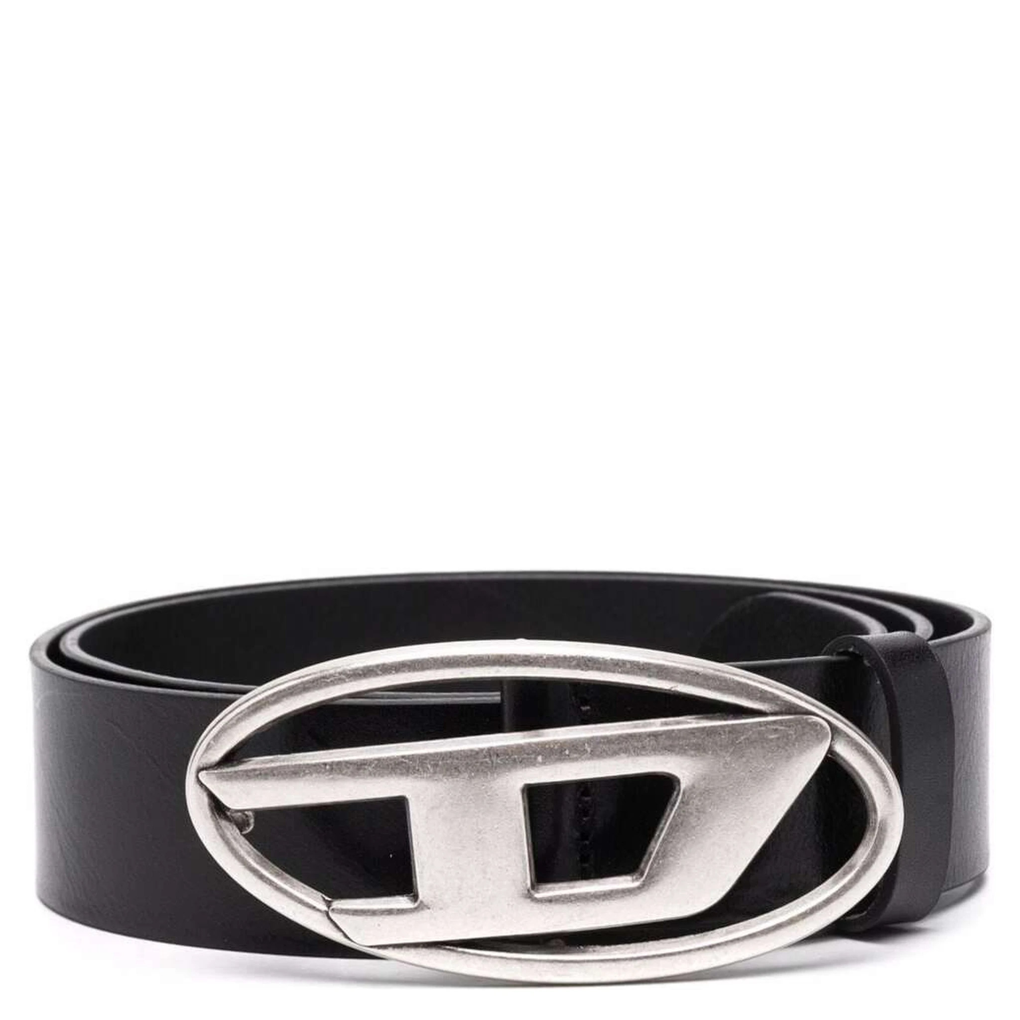 Black Belt with Oval D Logo Buckle Closure in Leather Man