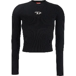 M-Valari Black Sweater with Oval D Logo Plaque on the Front in Viscose Blend Woman