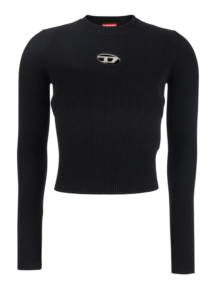 M-Valari Black Sweater with Oval D Logo Plaque on the Front in Viscose Blend Woman