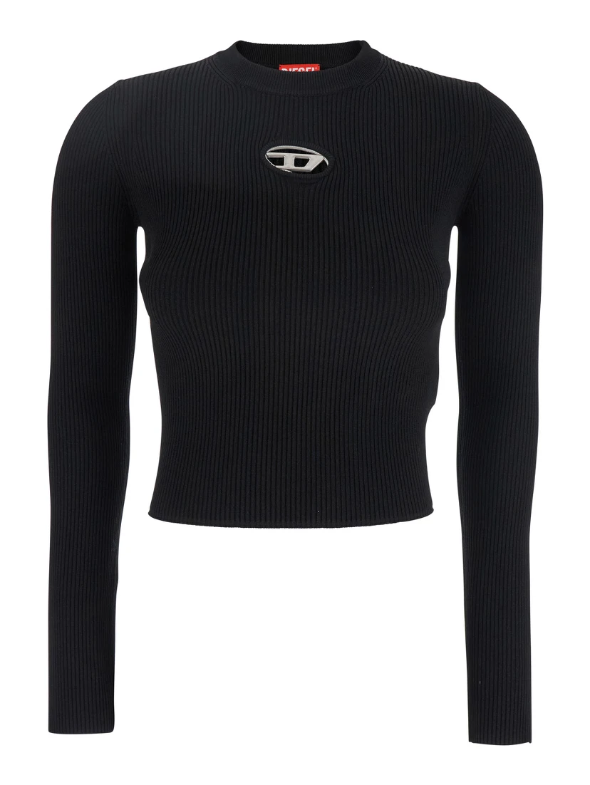 M-Valari Black Sweater with Oval D Logo Plaque on the Front in Viscose Blend Woman