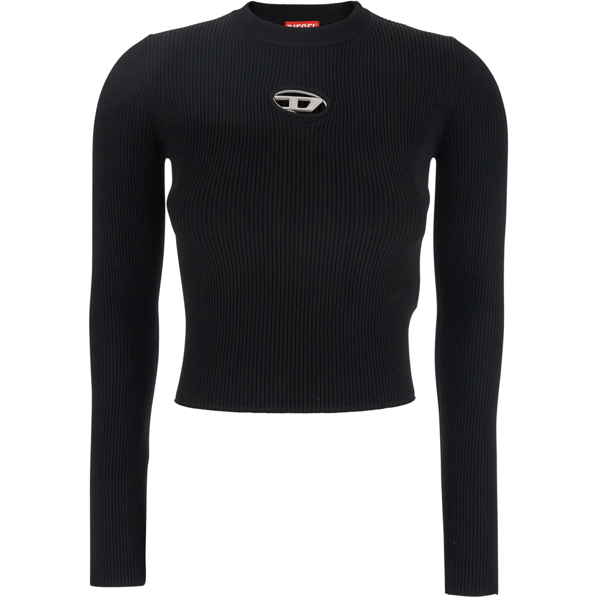 M-Valari Black Sweater with Oval D Logo Plaque on the Front in Viscose Blend Woman