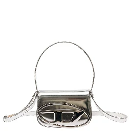 1DR Silver-Tone Shoulder Bag with Oval D Patch in Lamintaed Leather Woman
