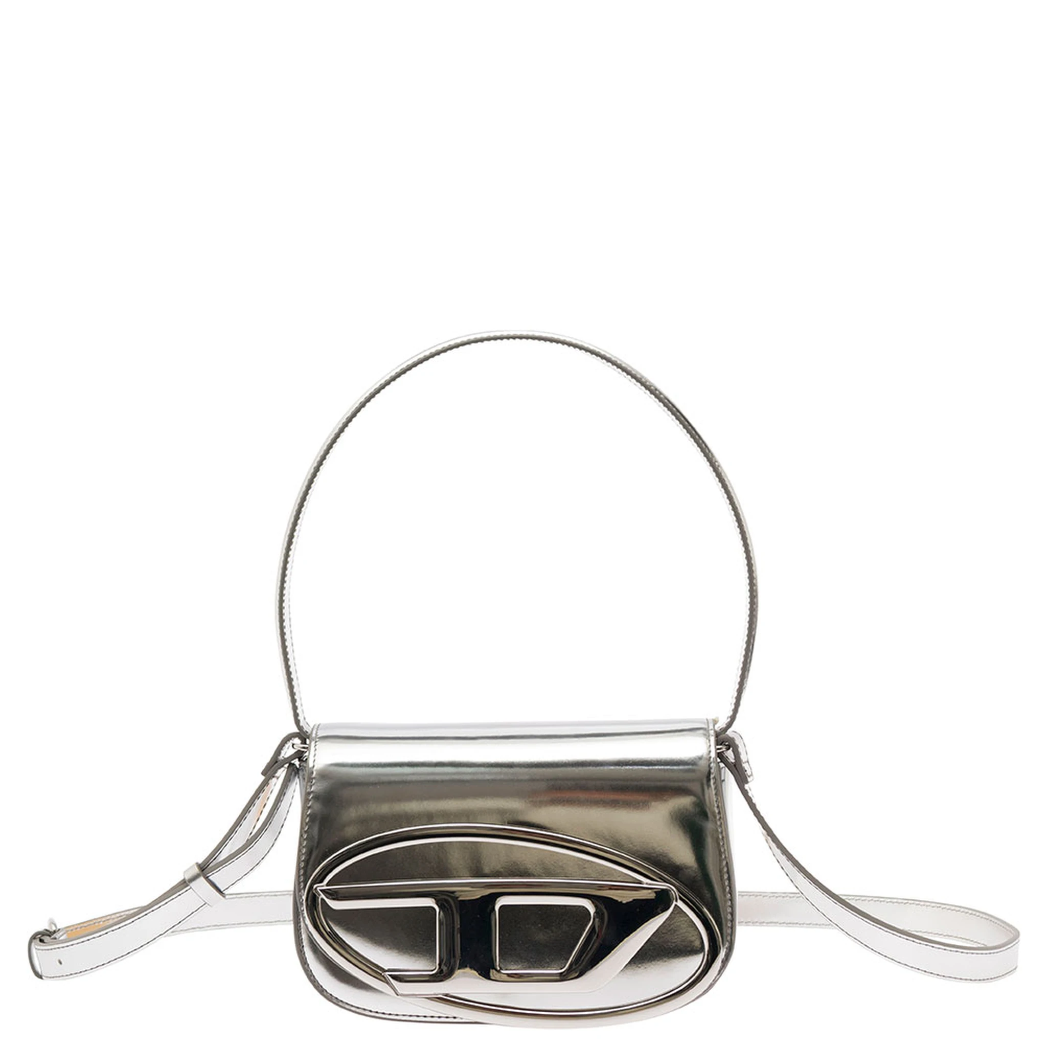 1DR Silver-Tone Shoulder Bag with Oval D Patch in Lamintaed Leather Woman