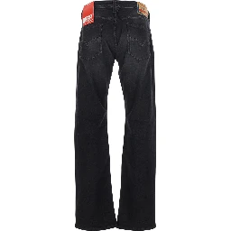 Larkee Black Jeans with Logo Patch on the Rear and Tapered Leg in Denim Man