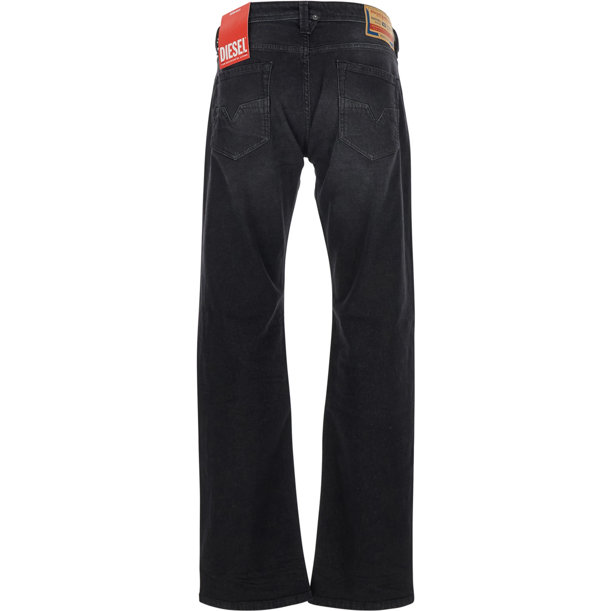 Larkee Black Jeans with Logo Patch on the Rear and Tapered Leg in Denim Man
