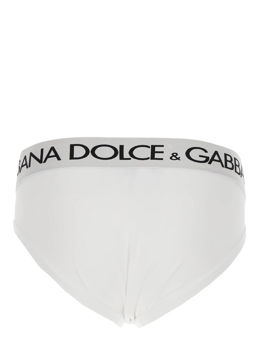 White Briefs with Elastic Waist and Logo Lettering in Cotton Man