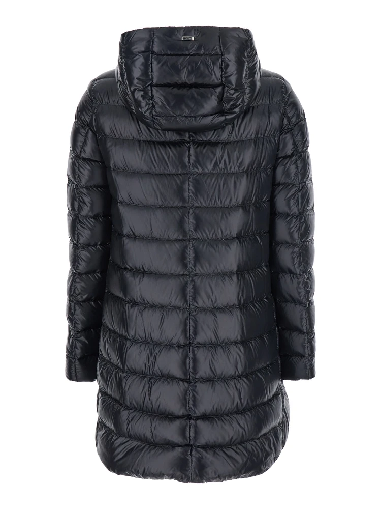 Black Down Jacket with Fixed Hood and Two Front Welt Pockets with Zip in Tech Fabric Woman alternative