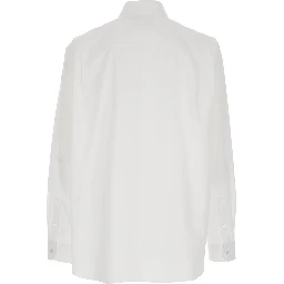 قميص أبيض بياقة كلاسيكية وشعار في الأمام من القطن الرجالي